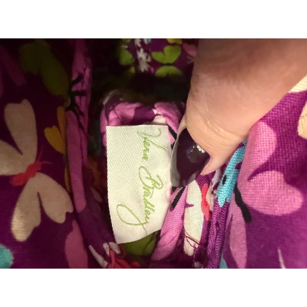 Vera Bradley Flutterby Floral Quilted Cotton Handbag Butterfly Print Hobo Bag